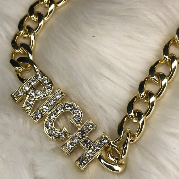 GOLD CRYSTAL RICH PENDANT CHUNKY NECKLACE - Picture 5 of 8